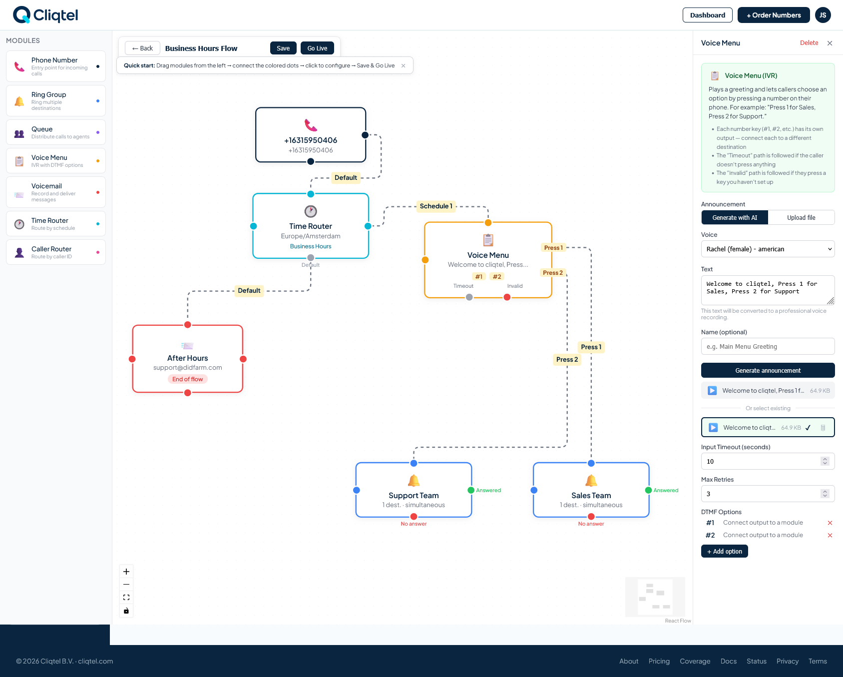 Visual call flow builder